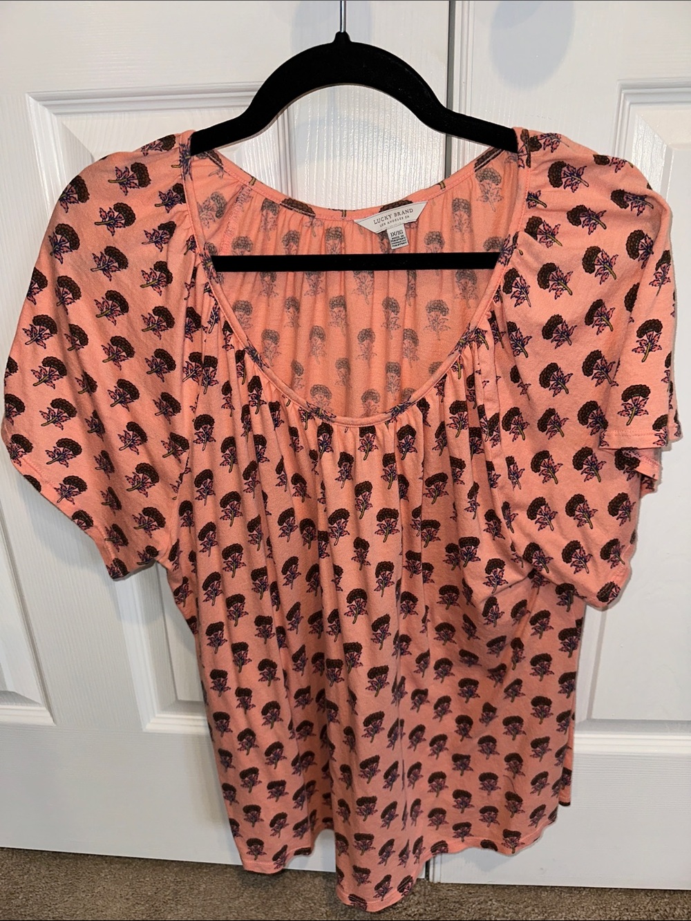 Lucky Brand Peach Pink Floral Scoop-Neck Blouse